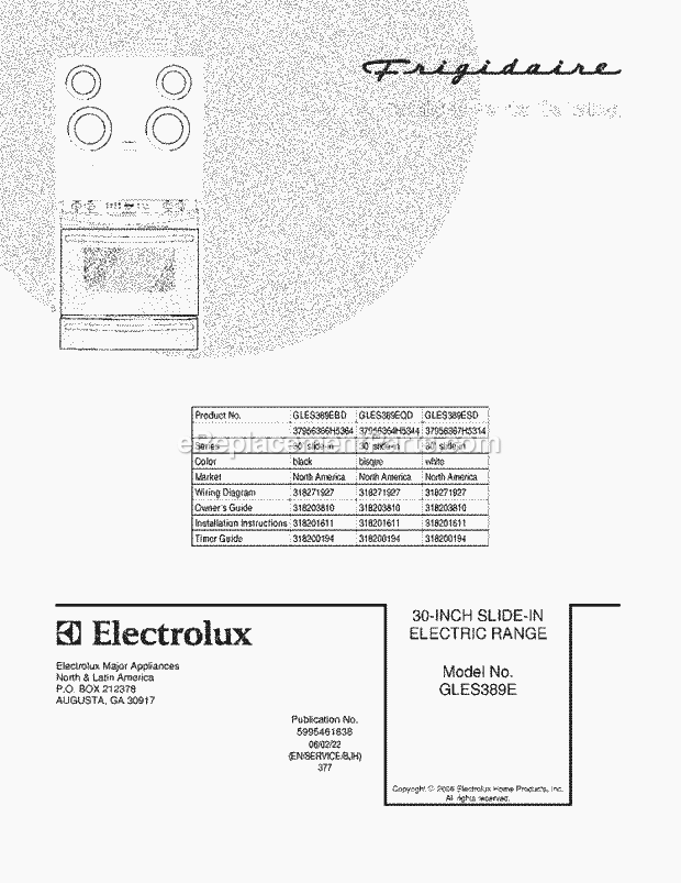 Frigidaire GLES389EQD Slide-In, Electric Electric Range Page C Diagram