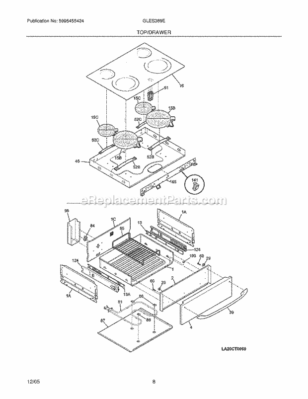 Frigidaire GLES389ESC Slide-In, Electric Electric Range Top / Drawer Diagram