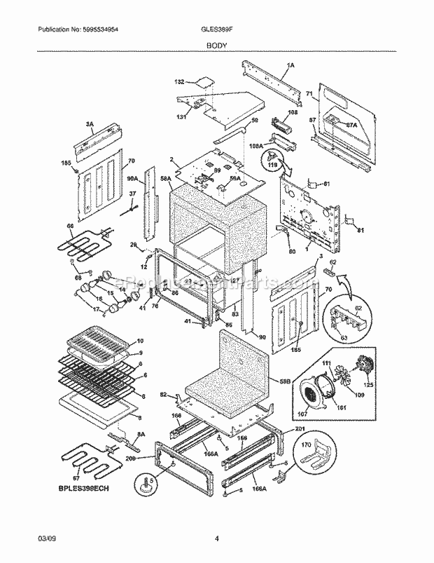 Frigidaire GLES389FBF Range Body Diagram