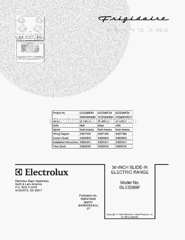 Frigidaire GLES389FQA Slide-In, Electric Electric Range Page C Diagram