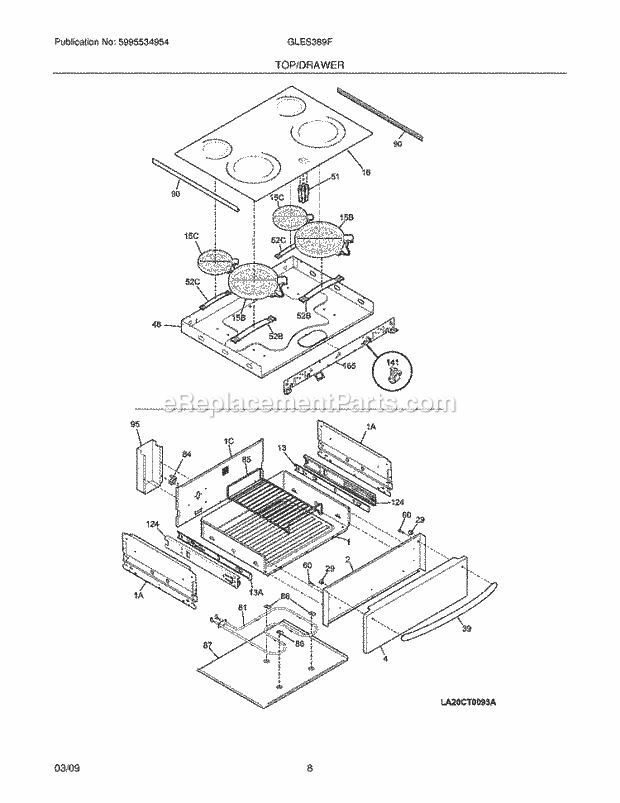 Frigidaire GLES389FSE Range Top/Drawer Diagram