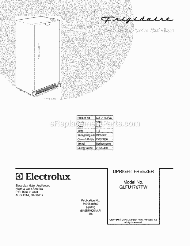 Frigidaire GLFU1767FW7 Freezer Page B Diagram