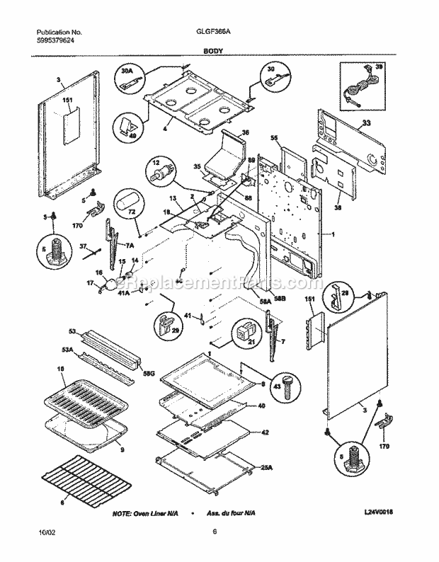 Frigidaire GLGF366ABC Freestanding, Gas Range Body Diagram