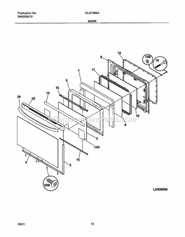 Frigidaire GLGF366AQB Freestanding, Gas Range Door Diagram