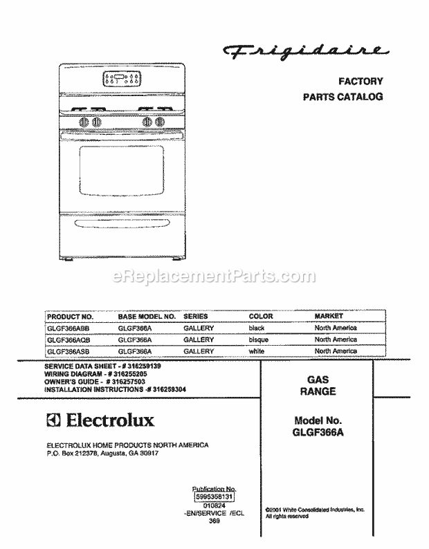 Frigidaire GLGF366ASB Freestanding, Gas Range Page D Diagram