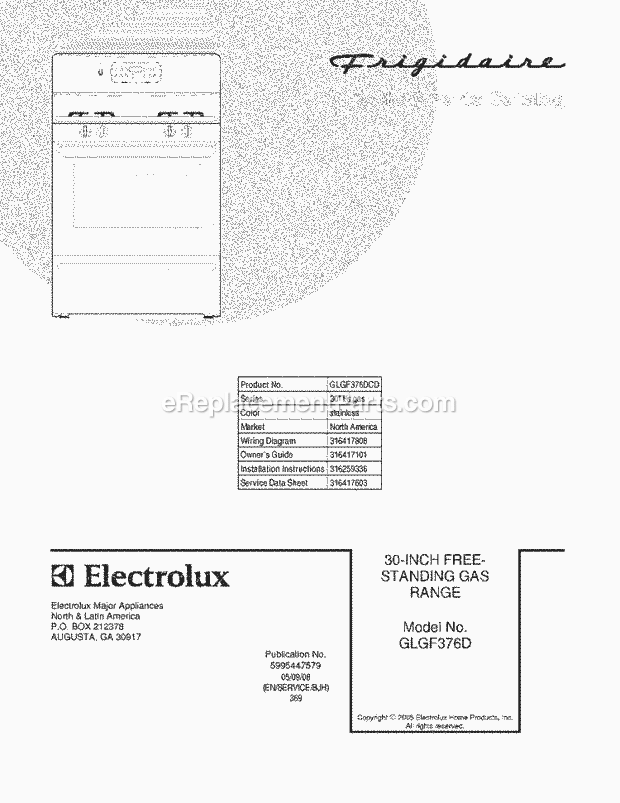 Frigidaire GLGF376DCD Freestanding, Gas Gas Range Page D Diagram