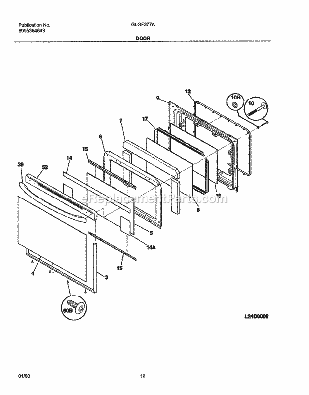 Frigidaire GLGF377ABG Freestanding, Gas Gas Range Door Diagram