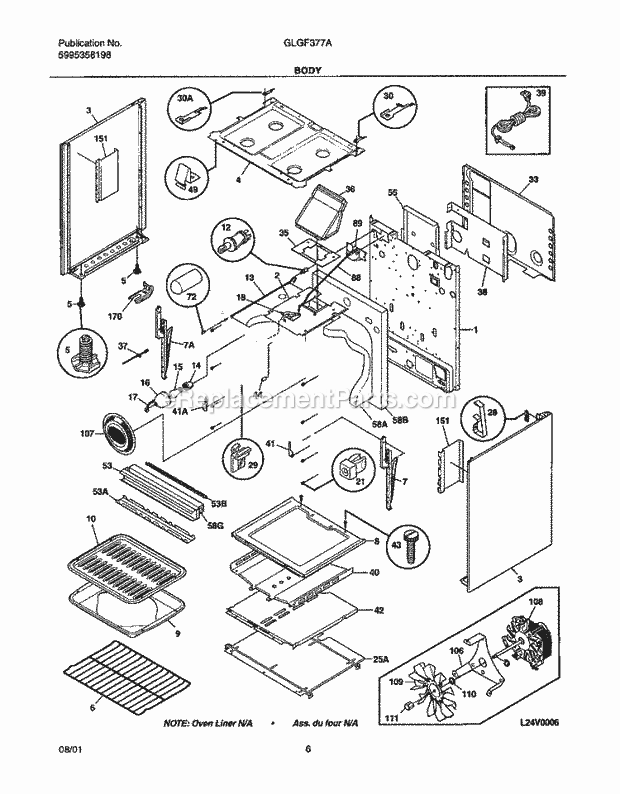 Frigidaire GLGF377AQC Freestanding, Gas Gas Range Body Diagram