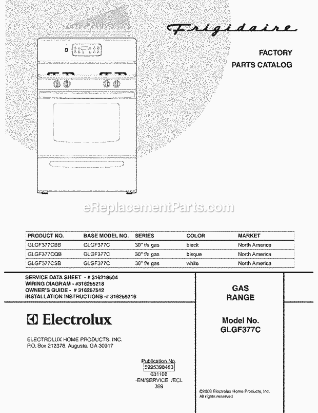 Frigidaire GLGF377CQB Freestanding, Gas Gas Range Page D Diagram