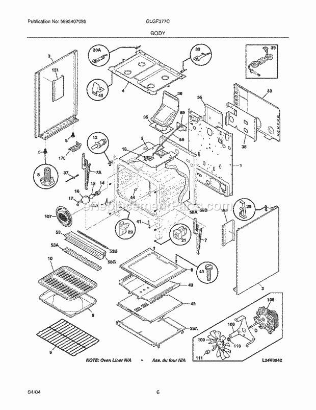 Frigidaire GLGF377CQD Freestanding, Gas Gas Range Body Diagram