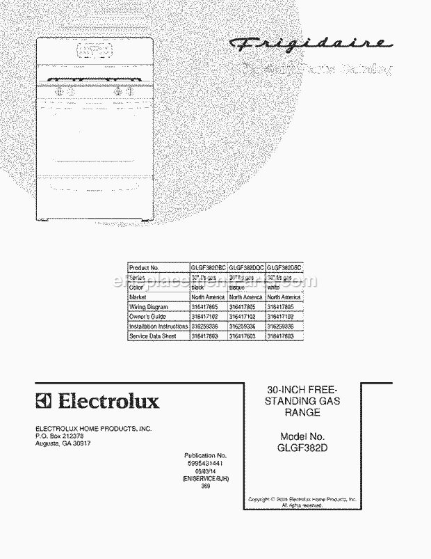 Frigidaire GLGF382DSC Freestanding, Gas Gas Range Page D Diagram