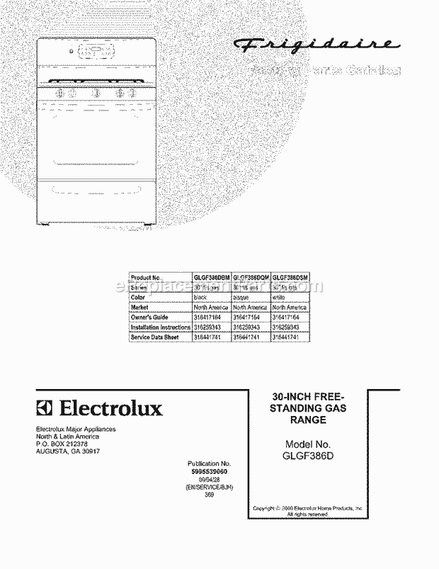 Frigidaire GLGF386DQM Range Page D Diagram