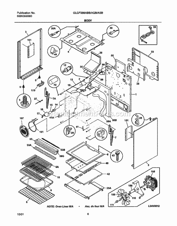 Frigidaire GLGF388ASB Freestanding, Gas Range Body Diagram