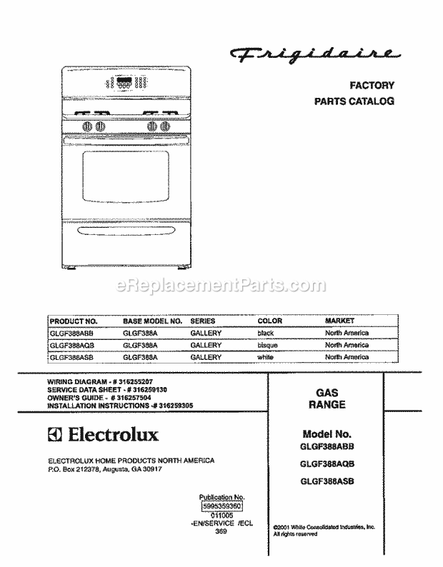 Frigidaire GLGF388ASB Freestanding, Gas Range Page D Diagram