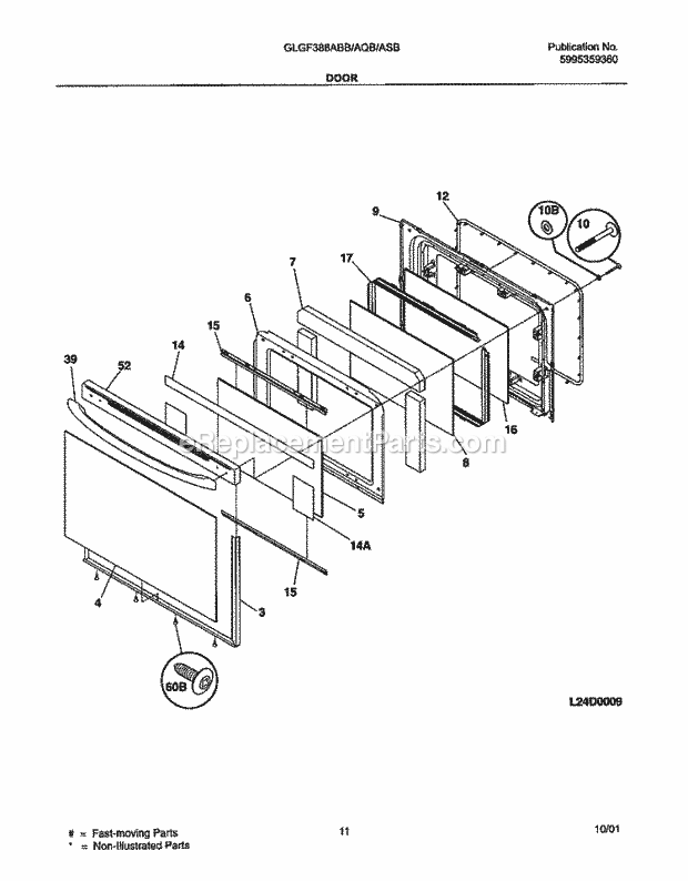 Frigidaire GLGF388ASB Freestanding, Gas Range Door Diagram