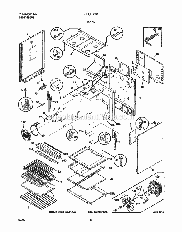 Frigidaire GLGF388ASC Freestanding, Gas Range Body Diagram