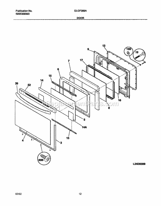 Frigidaire GLGF388ASC Freestanding, Gas Range Door Diagram