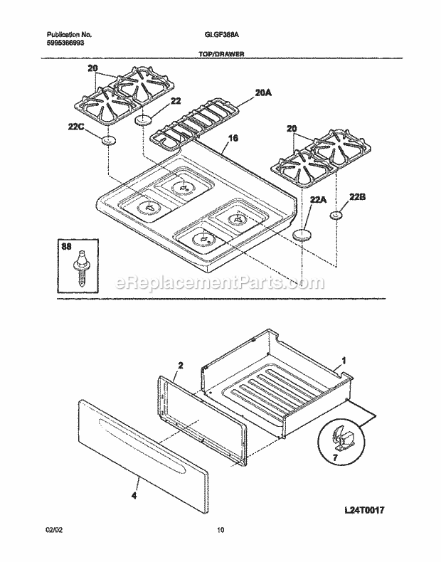 Frigidaire GLGF388ASC Freestanding, Gas Range Top / Drawer Diagram