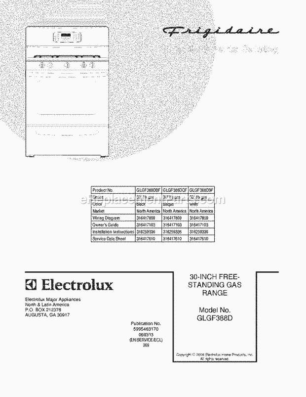 Frigidaire GLGF388DQF Freestanding, Gas Gas Range Page D Diagram