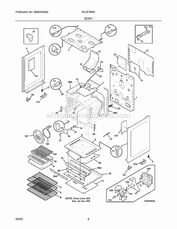 Frigidaire GLGF388DSC Freestanding, Gas Range Body Diagram