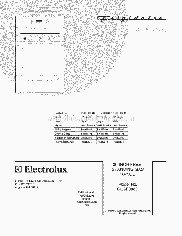 Frigidaire GLGF388DSC Freestanding, Gas Range Page D Diagram