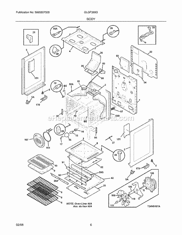 Frigidaire GLGF389GBB Freestanding, Gas Gas Range Body Diagram