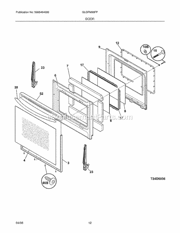 Frigidaire GLGFM96FPBA Freestanding, Gas Gas Range Door Diagram