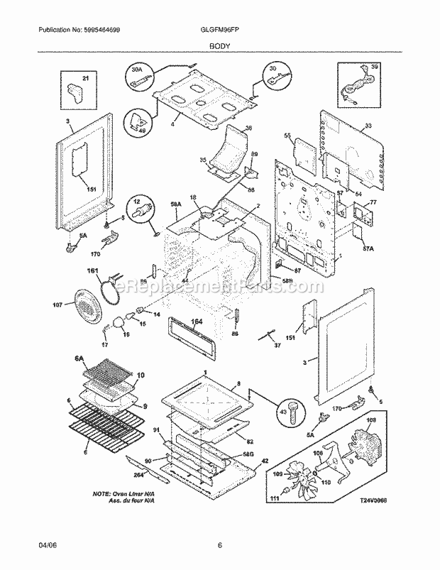 Frigidaire GLGFM96FPWA Freestanding, Gas Gas Range Body Diagram