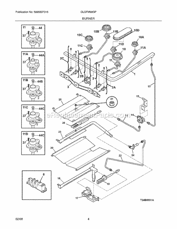 Frigidaire GLGFM98GPWB Range Burner Diagram