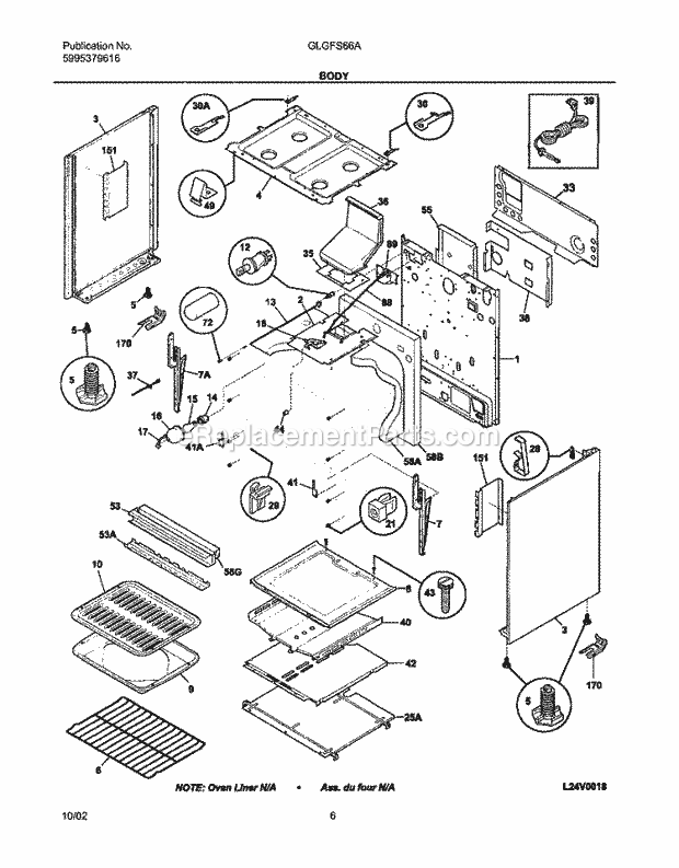 Frigidaire GLGFS66AQD Freestanding, Gas Range Body Diagram