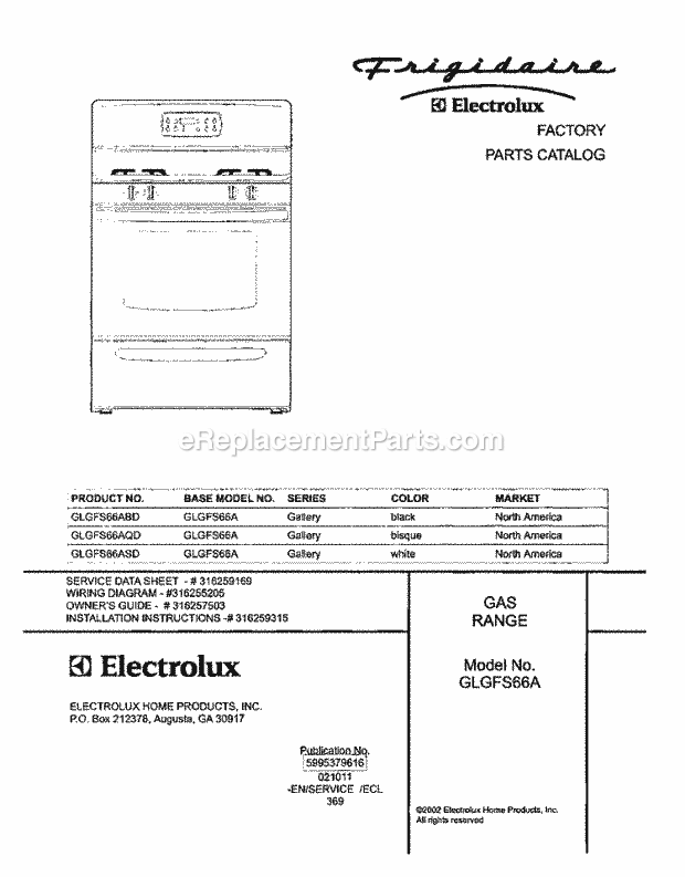 Frigidaire GLGFS66AQD Freestanding, Gas Range Page D Diagram