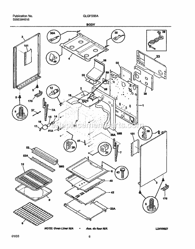 Frigidaire GLGFS66AQE Freestanding, Gas Range Body Diagram