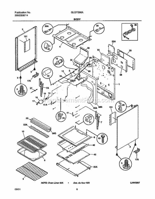 Frigidaire GLGFS66ASB Freestanding, Gas Range Body Diagram