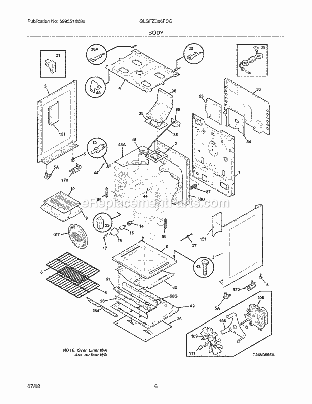 Frigidaire GLGFZ386FCG Range Body Diagram