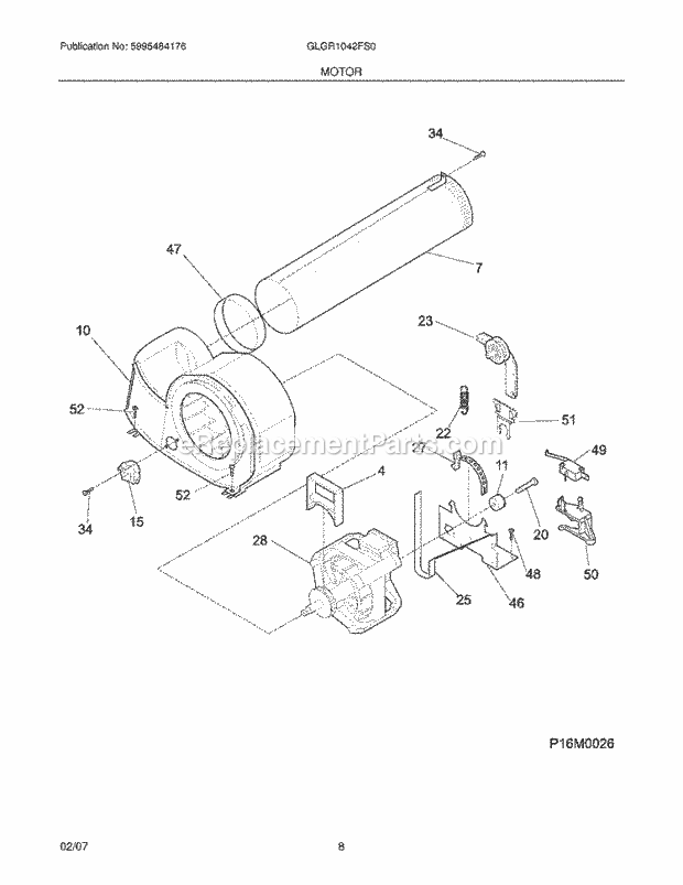 Frigidaire GLGR1042FS0 Residential Dryer Motor Diagram