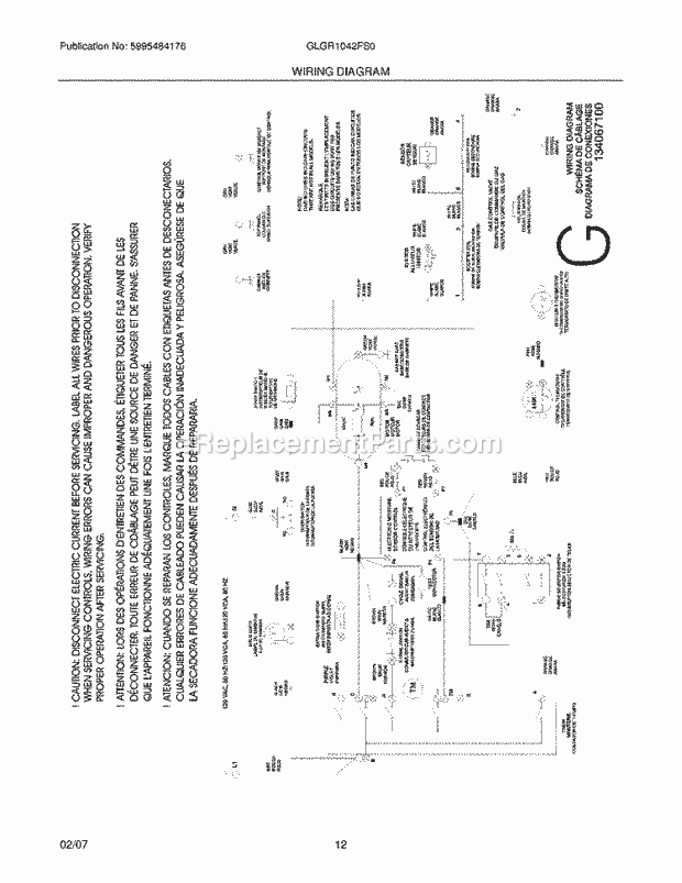 Frigidaire GLGR1042FS0 Residential Dryer Page G Diagram