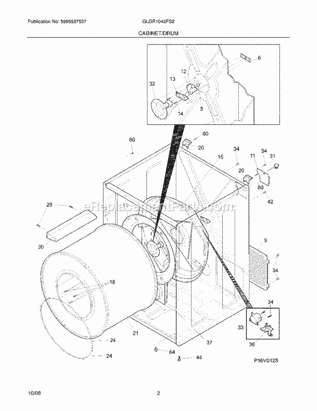 Frigidaire GLGR1042FS2 Dryer Cabinet/Drum Diagram