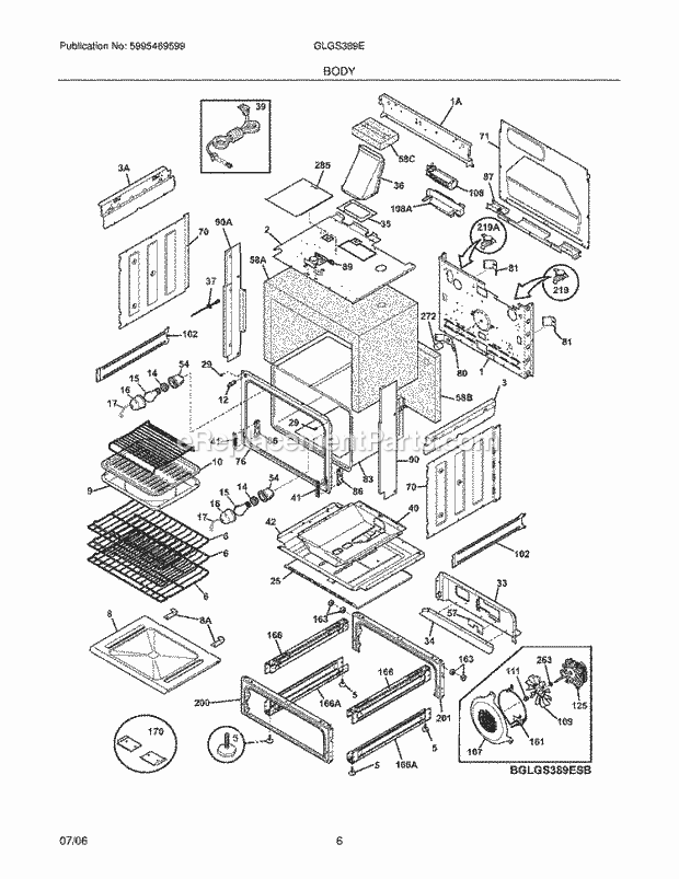 Frigidaire GLGS389EQC Slide-In, Gas Gas Range Body Diagram