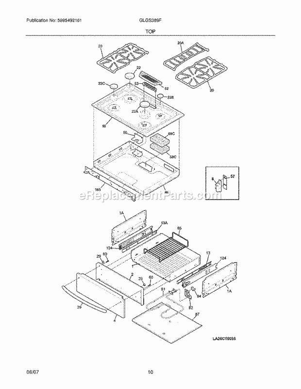 Frigidaire GLGS389FBC Slide-In, Gas Gas Range Top / Drawer Diagram