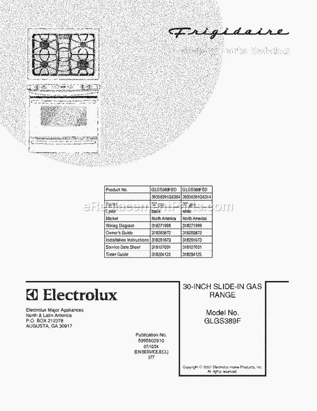 Frigidaire GLGS389FBD Slide-In, Gas Gas Range Page D Diagram