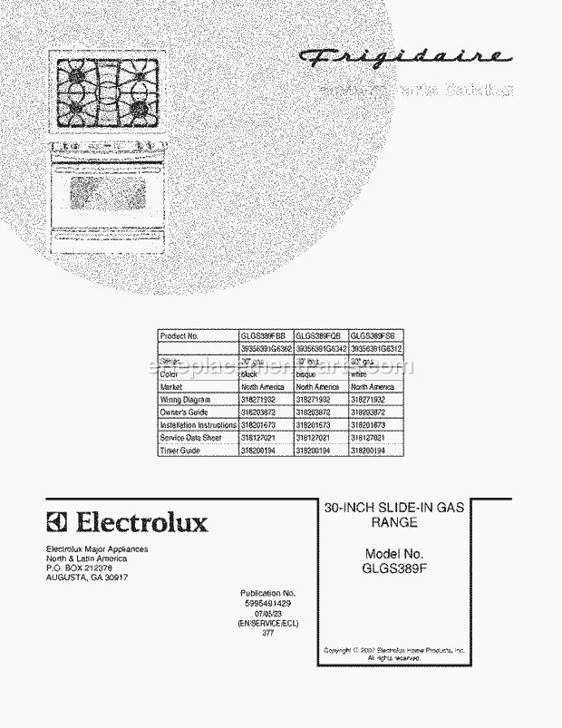 Frigidaire GLGS389FQB Slide-In, Gas Gas Range Page D Diagram