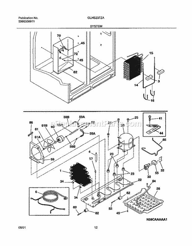 Frigidaire GLHS237ZAW1 Side-By-Side Refrigerator System Diagram