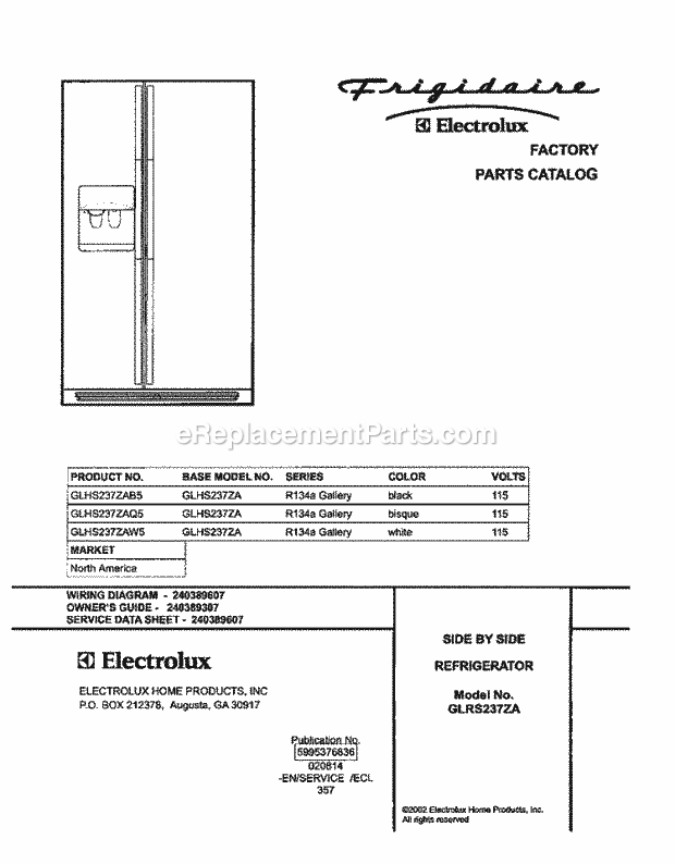 Frigidaire GLHS237ZAW5 Side-By-Side Refrigerator Page C Diagram