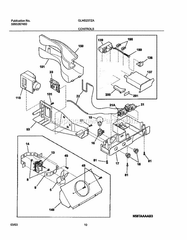 Frigidaire GLHS237ZAW6 Side-By-Side Refrigerator Controls Diagram