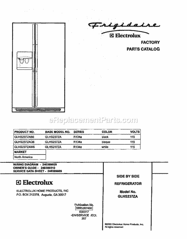 Frigidaire GLHS237ZAW6 Side-By-Side Refrigerator Page C Diagram