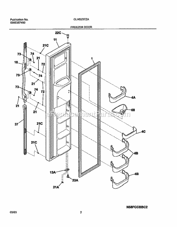 Frigidaire GLHS237ZAW6 Side-By-Side Refrigerator Freezer Door Diagram