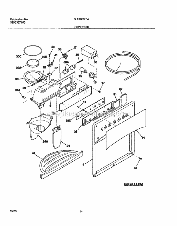 Frigidaire GLHS237ZAW6 Side-By-Side Refrigerator Ice & Water Dispenser Diagram