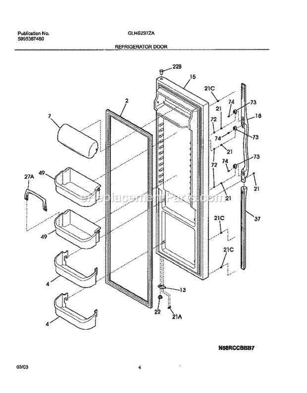 Frigidaire GLHS237ZAW6 Side-By-Side Refrigerator Refrigerator Door Diagram