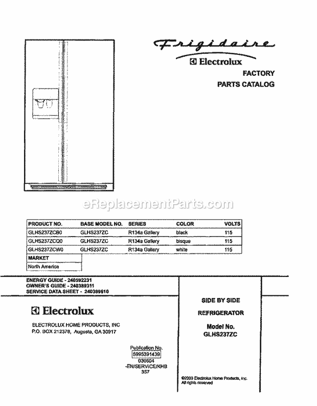 Frigidaire GLHS237ZCQ0 Side-By-Side Sxs Refrigerator Page C Diagram