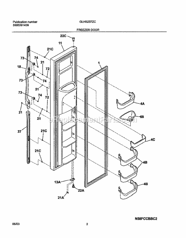 Frigidaire GLHS237ZCQ0 Side-By-Side Sxs Refrigerator Freezer Door Diagram